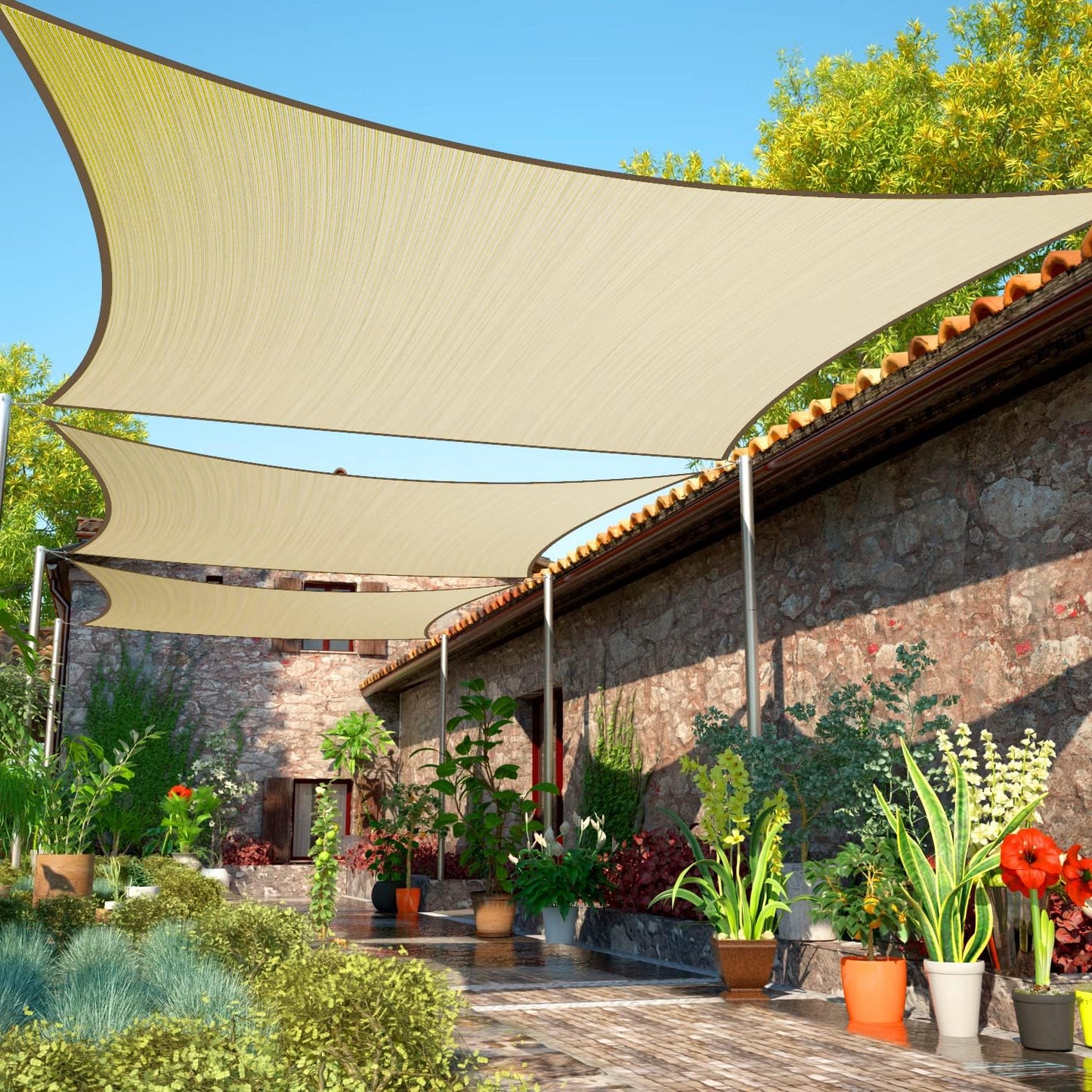 Parasol cuadrado 6x6ft UPF50 tela permeable patio cochera