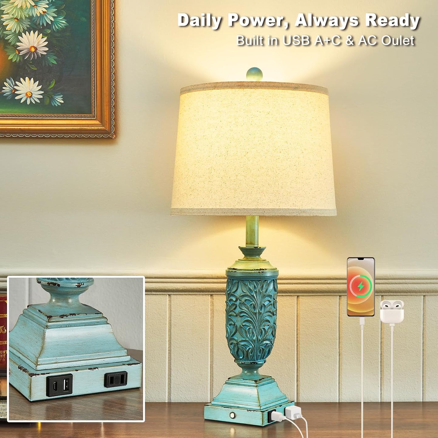 2 Lámparas Mesa Estilo Granja Control Táctil Dormitorio