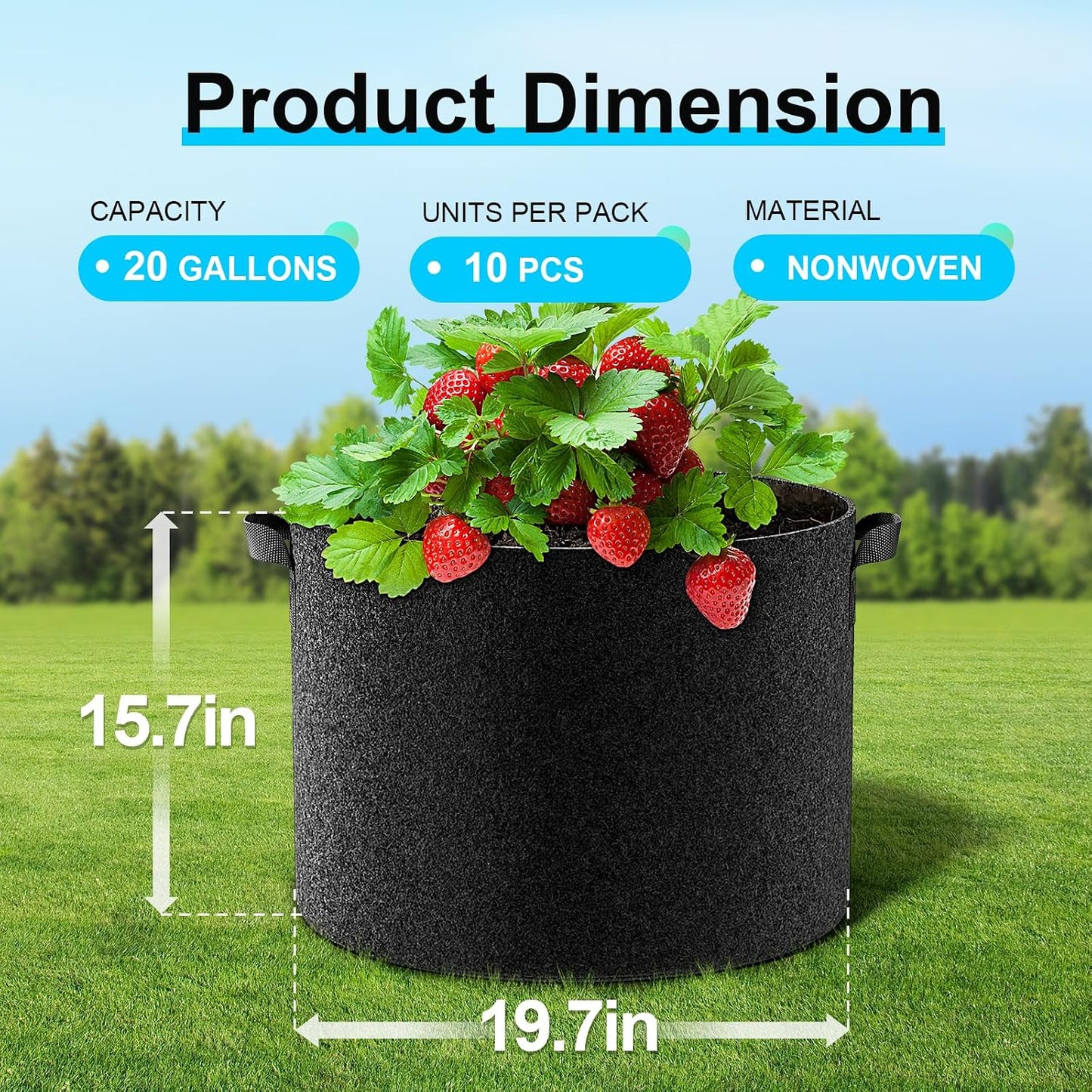 10 Pzas Bolsas Cultivo Tela 20gal Gruesas Negro