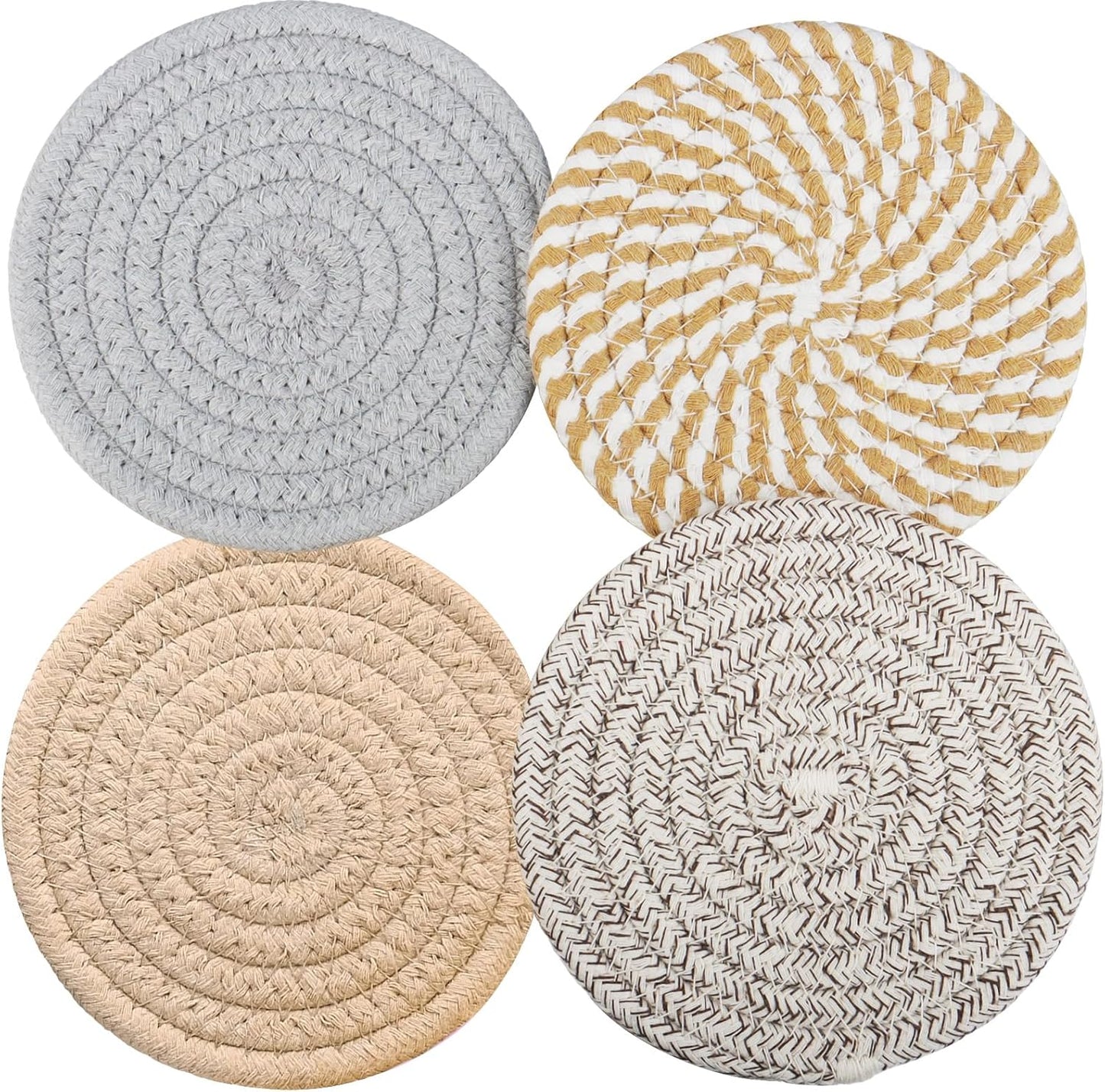 Set 4 posavasos tejidos algodón boho neutro escritorio