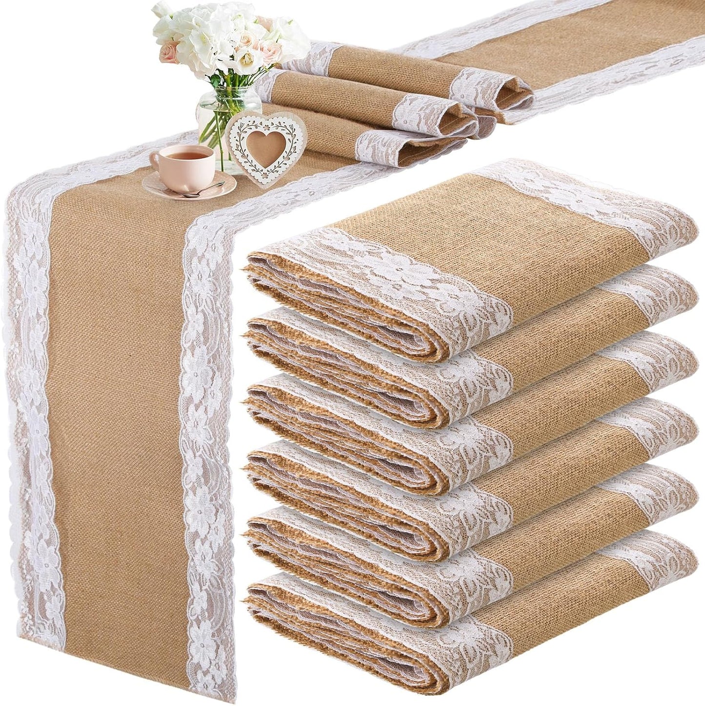 Mesa Arpillera Encaje Tela Yute 12x72pulg Boda