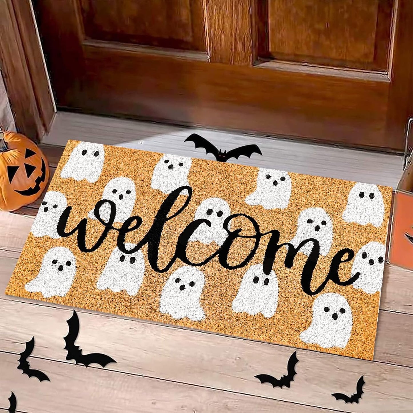 Tapete fibra coco Halloween fantasma antiderrap puerta
