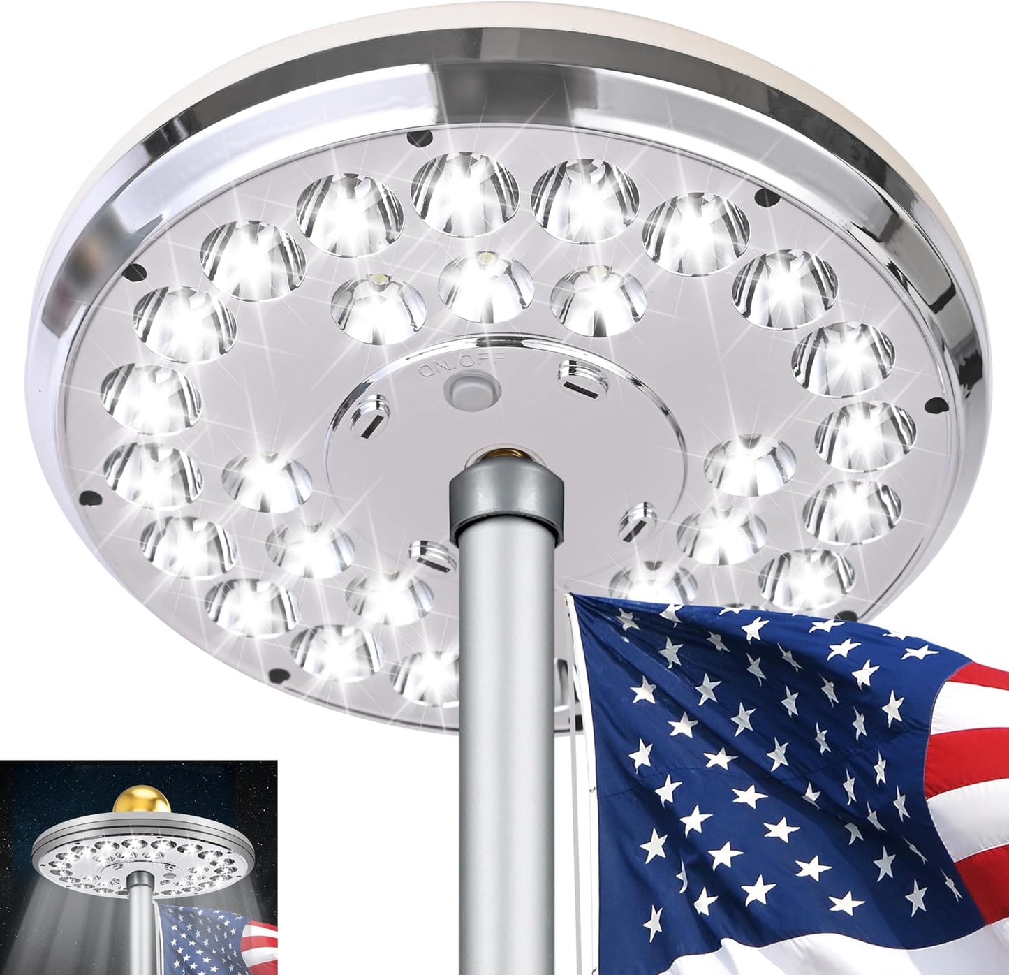 Luz asta bandera solar Auro 8 plateada 29 LED