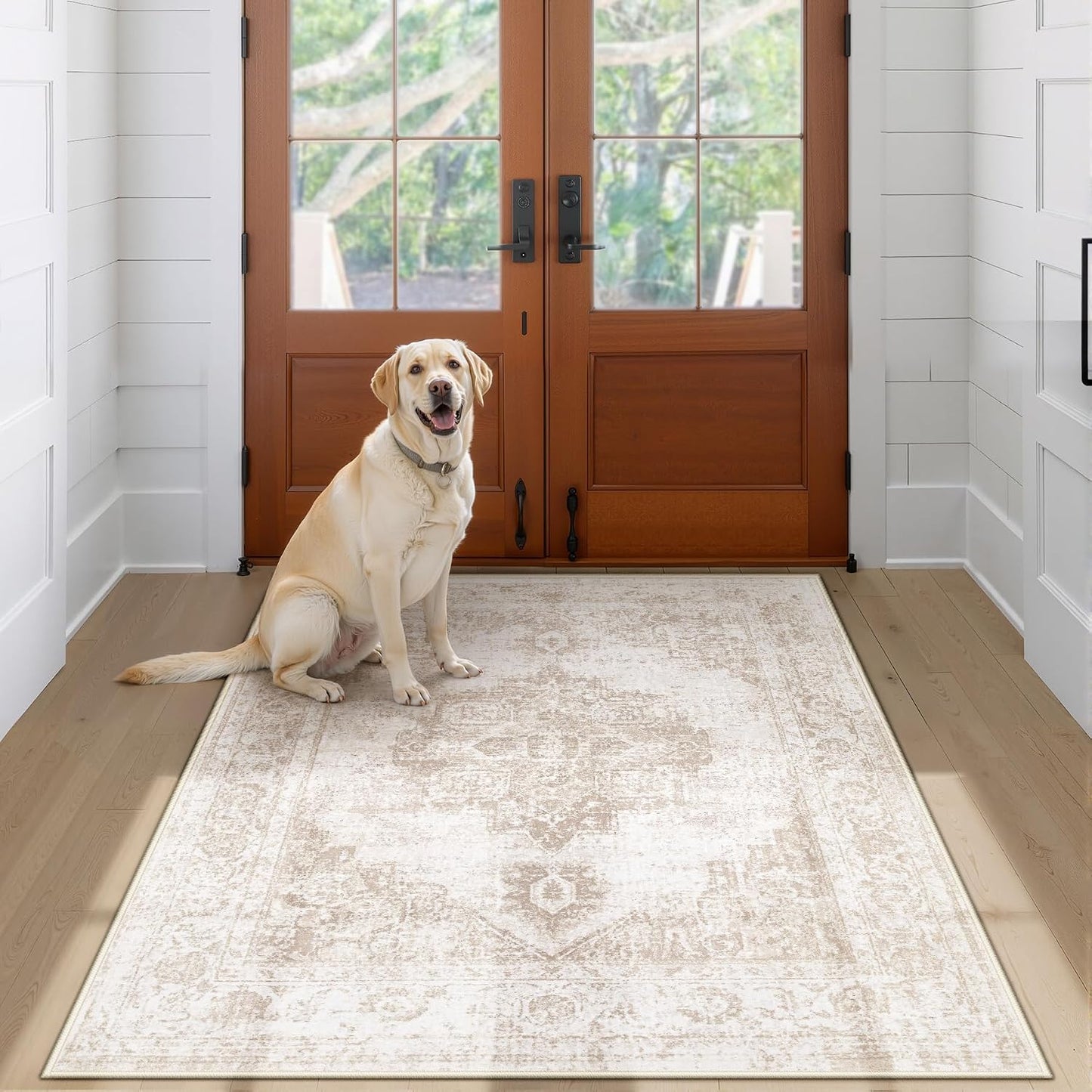 Alfombra área 3x5" vintage lavable pelo bajo dormitorio baño