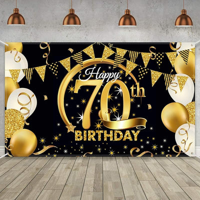 Cartel fiesta cumpleaños tela negro dorado 72.8x43.3