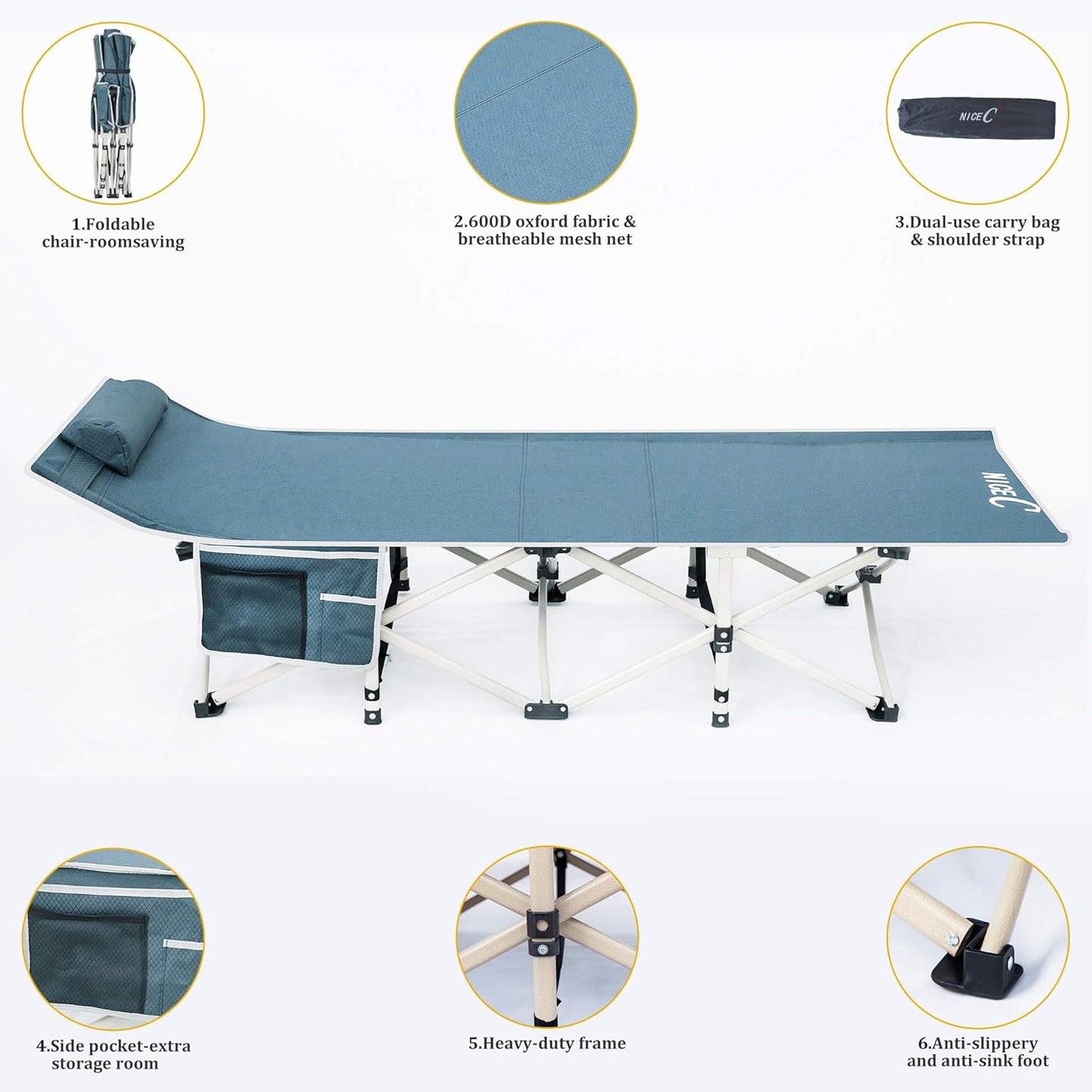 Cama plegable para adultos extra ancha soporta 500lb 2 gris