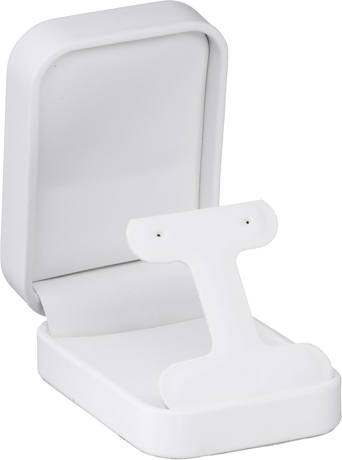 Caja pendientes estilo T cuero sintético terciopelo blanco