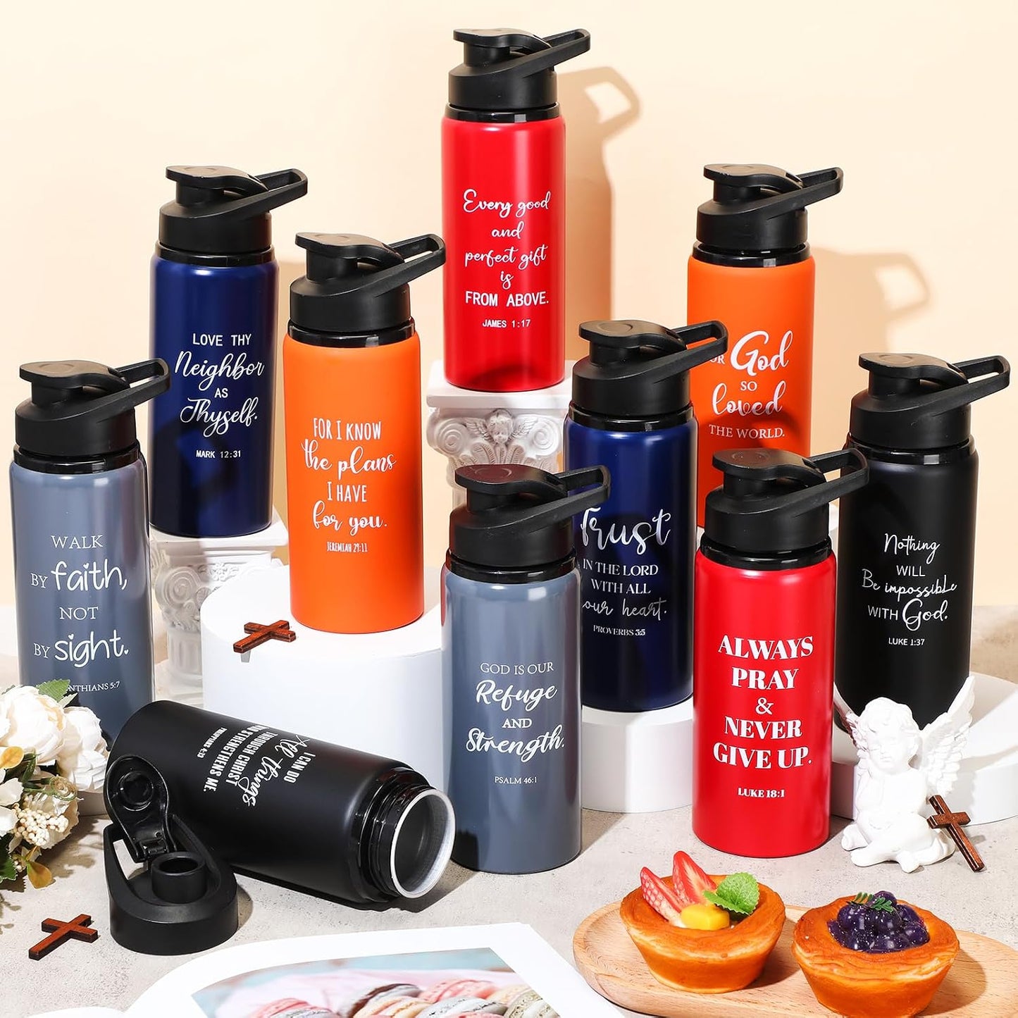 10 Botellas Agua Aluminio Cristianas 20oz A prueba Fugas