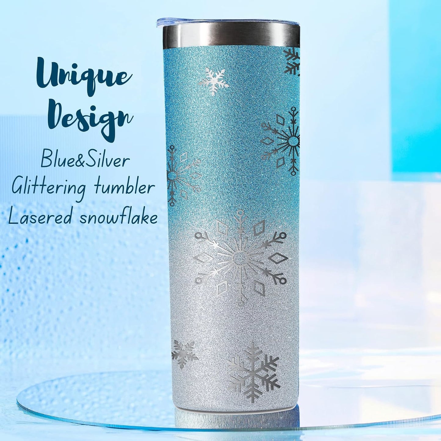 Vaso acero inox con purpurina nieve 20oz para mujer