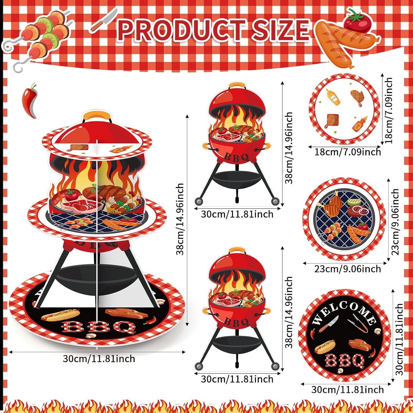 Torre cupcakes verano soporte pastel tema barbacoa rojo y negro