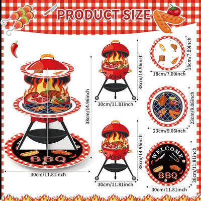 Torre cupcakes verano soporte pastel tema barbacoa rojo y negro