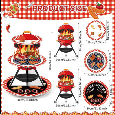 Torre cupcakes verano soporte pastel tema barbacoa rojo y negro