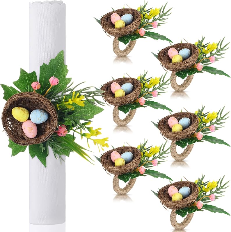 6 Servilleteros Pascua Nido Pájaros Morado Verde Rosa
