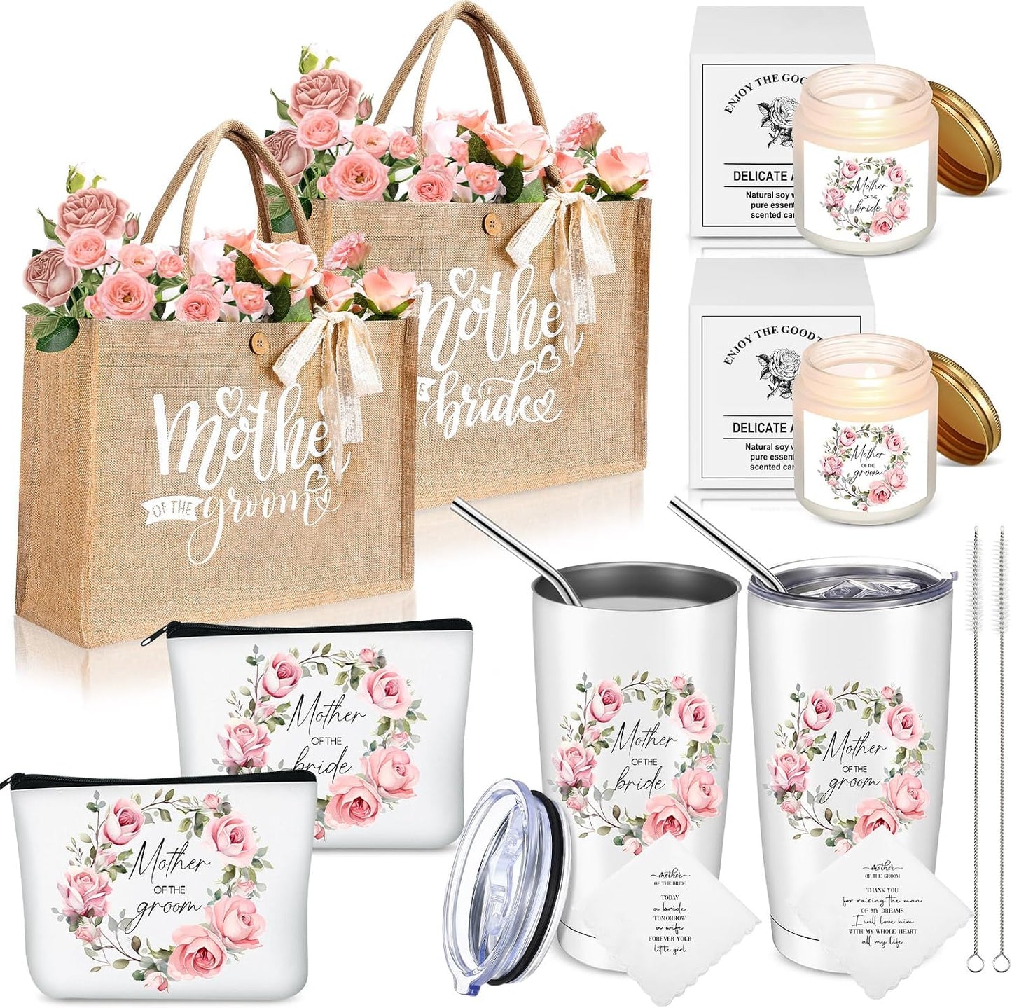 Set 2 regalos boda mamá novia y novio vasos 20oz bolsas lona