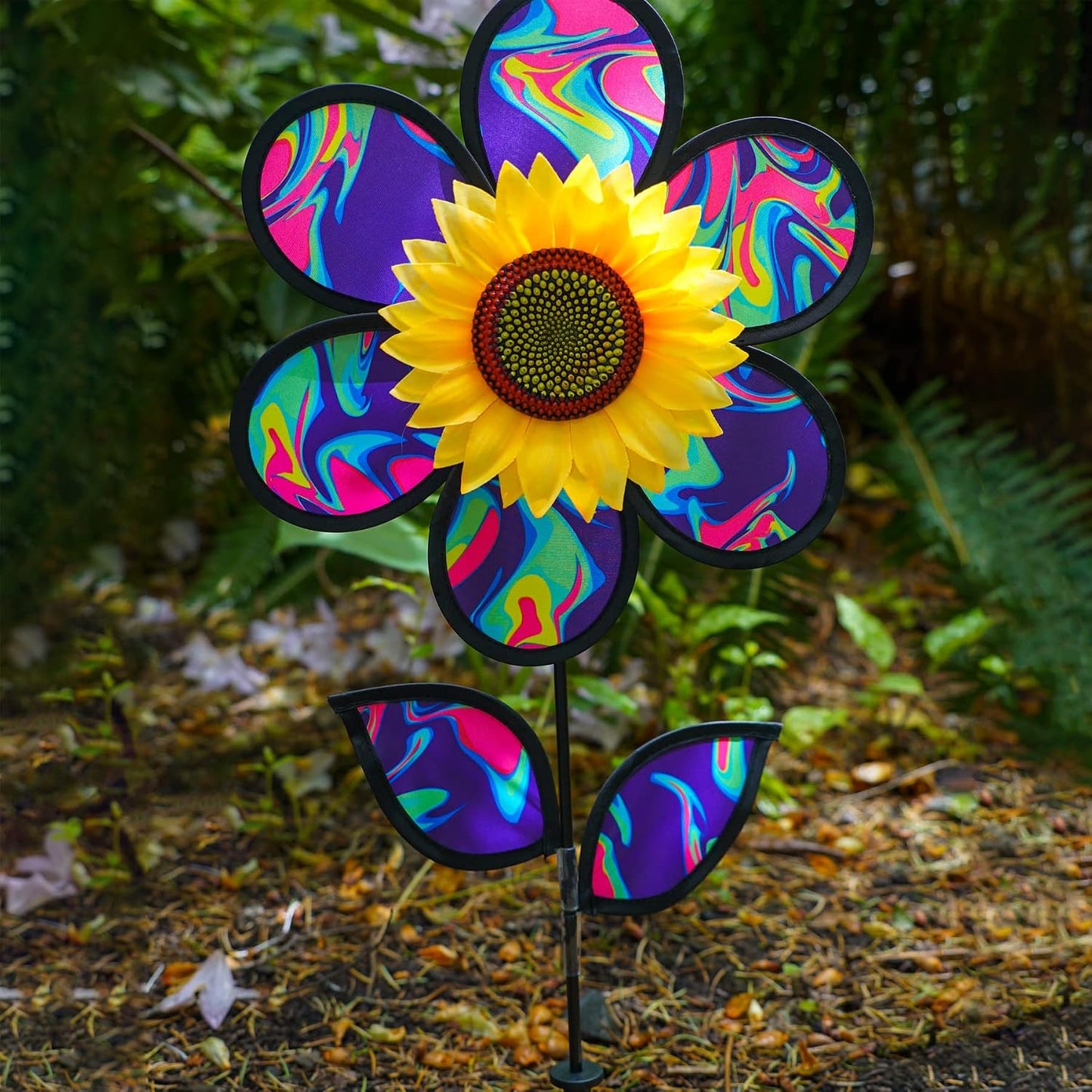 Girador viento girasol psicodélico azul 12" para jardín