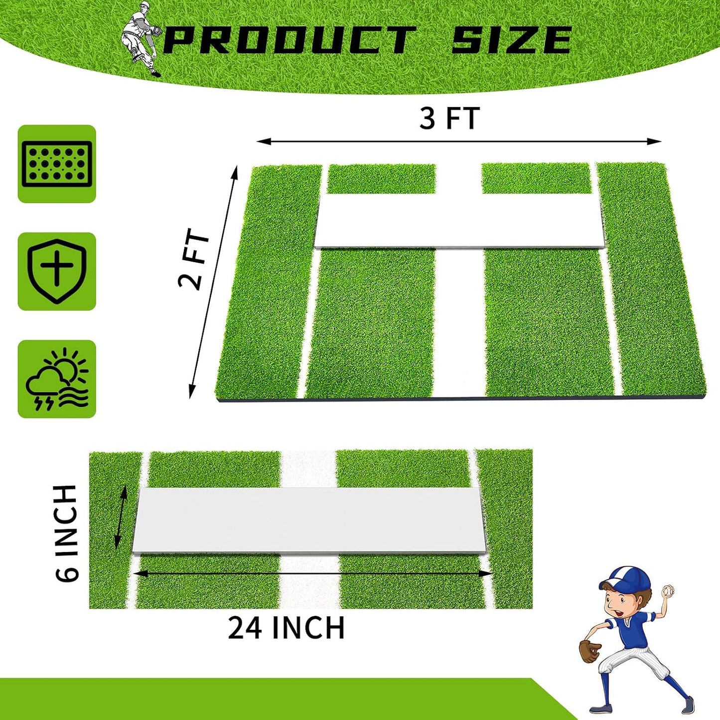 Alfombrilla béisbol césped 3x2ft antiderrap
