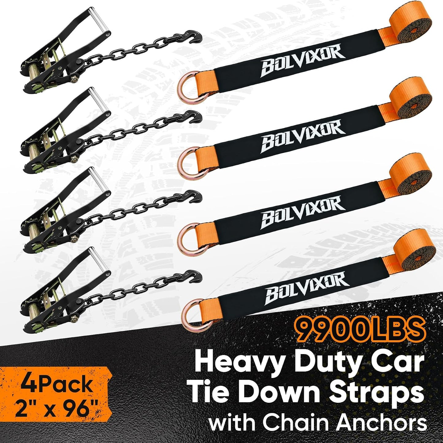 4 Correas amarre automóvil 96pulg 9900lb trinquete anclaje