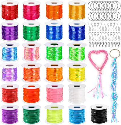 Kit tejido cuerda 25 rollos plástico 50 accesorios llavero