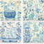 Portavasos cerámica chinoiserie azul y blanco para gatos set 4