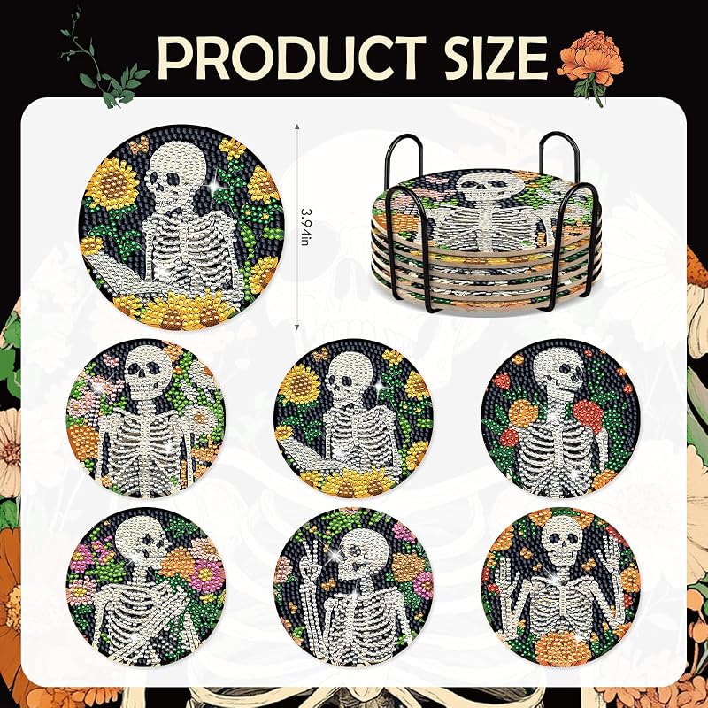 6 Pzas Posavasos Arte Calavera Diamantes Girasol Decoración Hogar