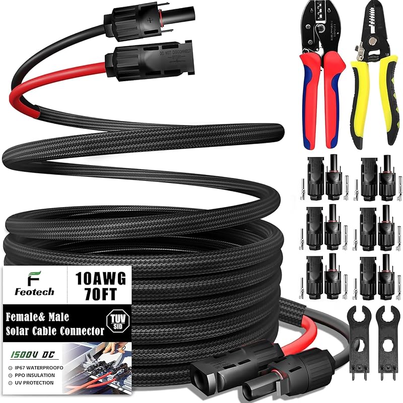 Cable extensión solar doble 70" 10AWG con conectores IP67