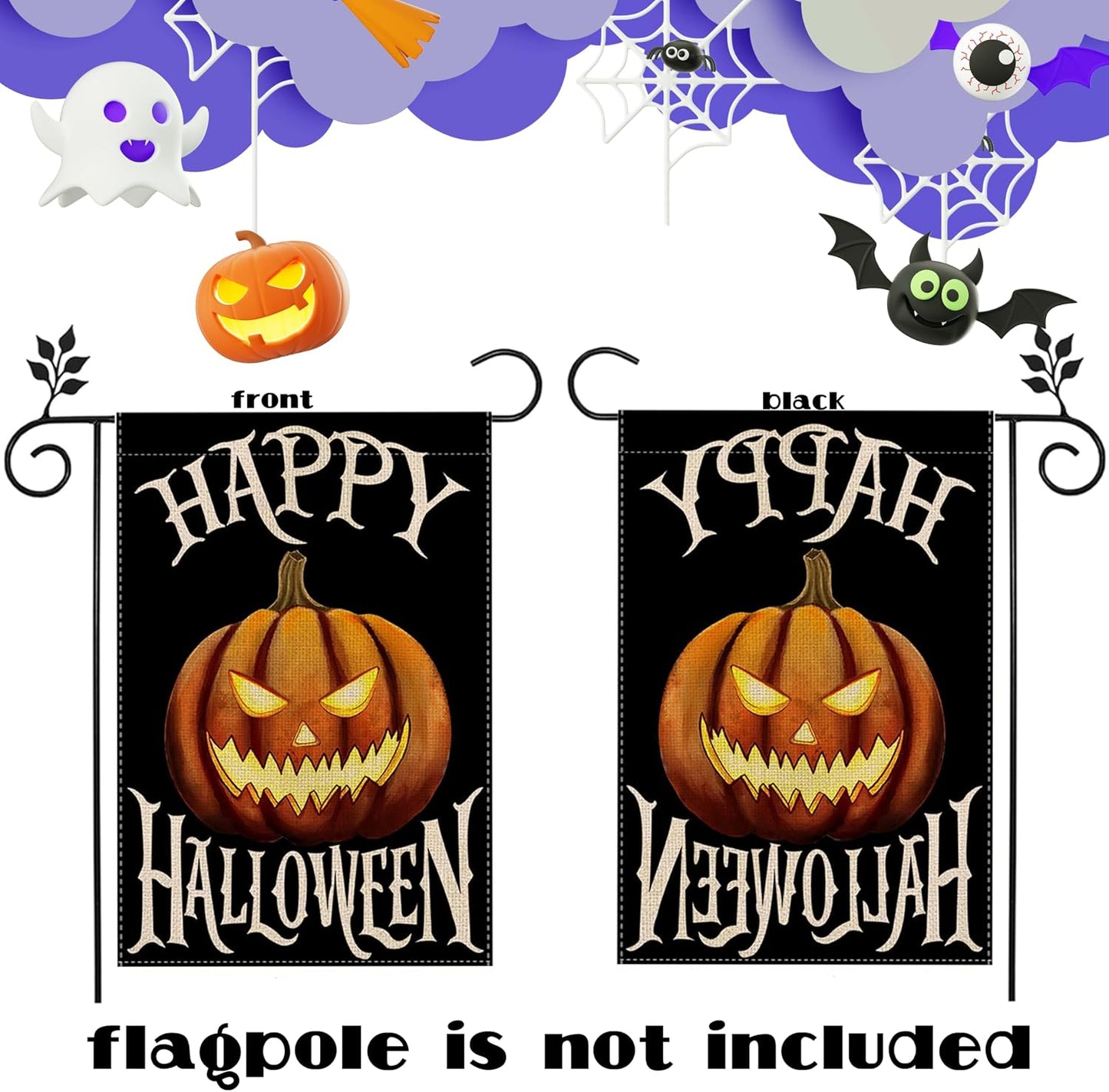 Bandera jardín Halloween Boo gato calabaza 12x18"