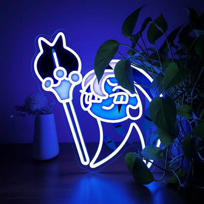 Letrero neón azul diseño galleta mago sombra LED 16.9x12.4pulg