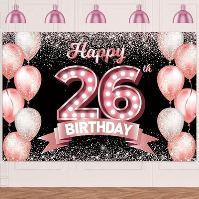 Cartel cumpleaños 26 años rosa oro decoración fiesta