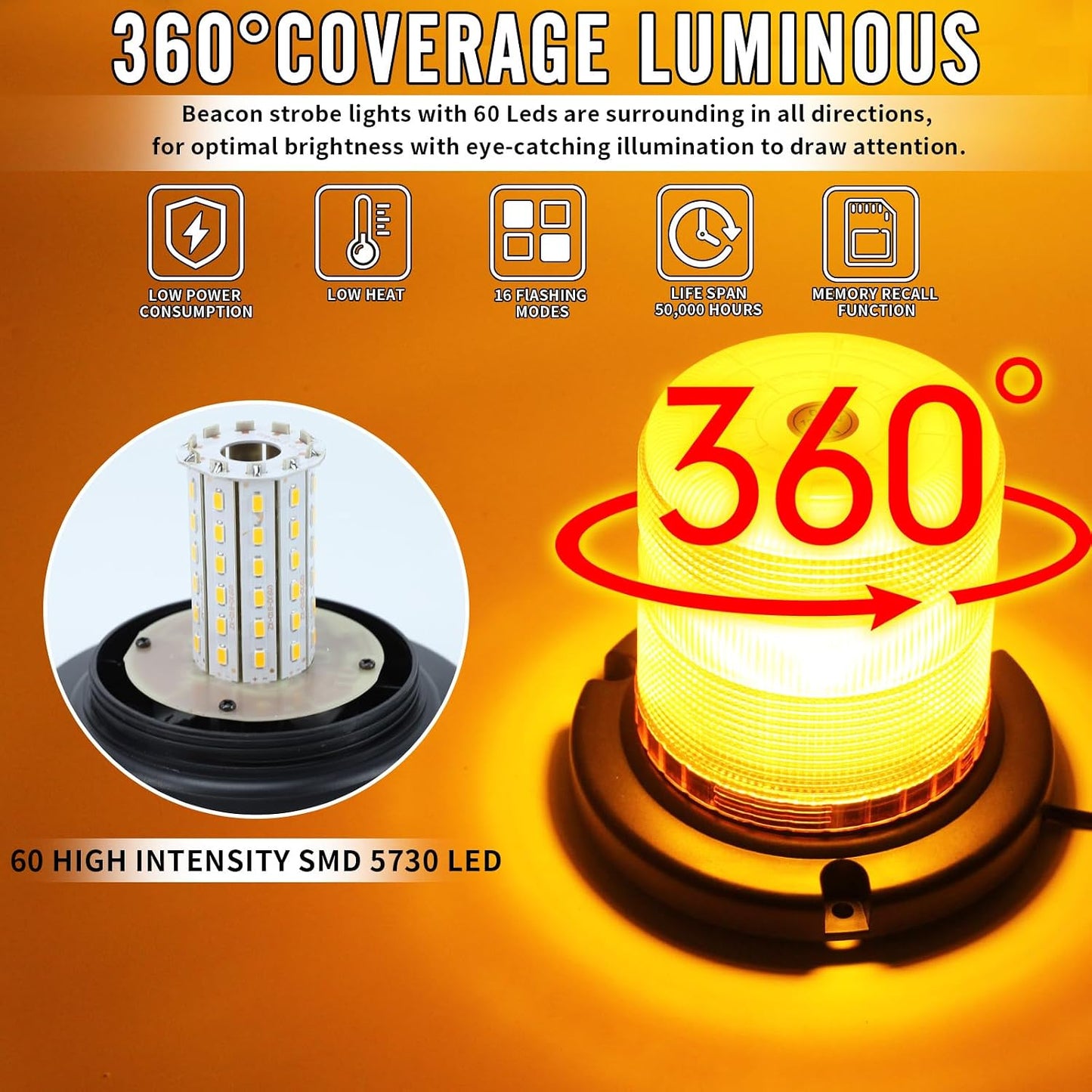 Luces estroboscópicas ámbar 12-24V 60 LED para vehículos