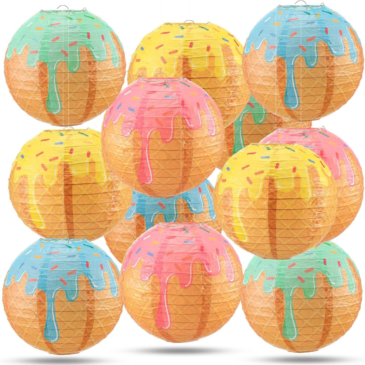12 Linternas Béisbol 8pulg Cono Coloridas Decoración Fiesta Verano