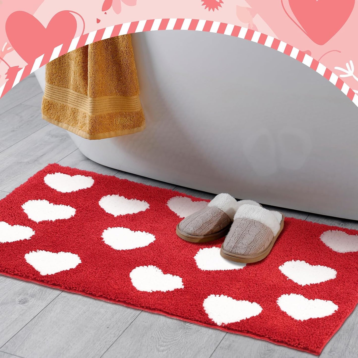 Alfombra baño corazón rojo antiderrap 20x32"