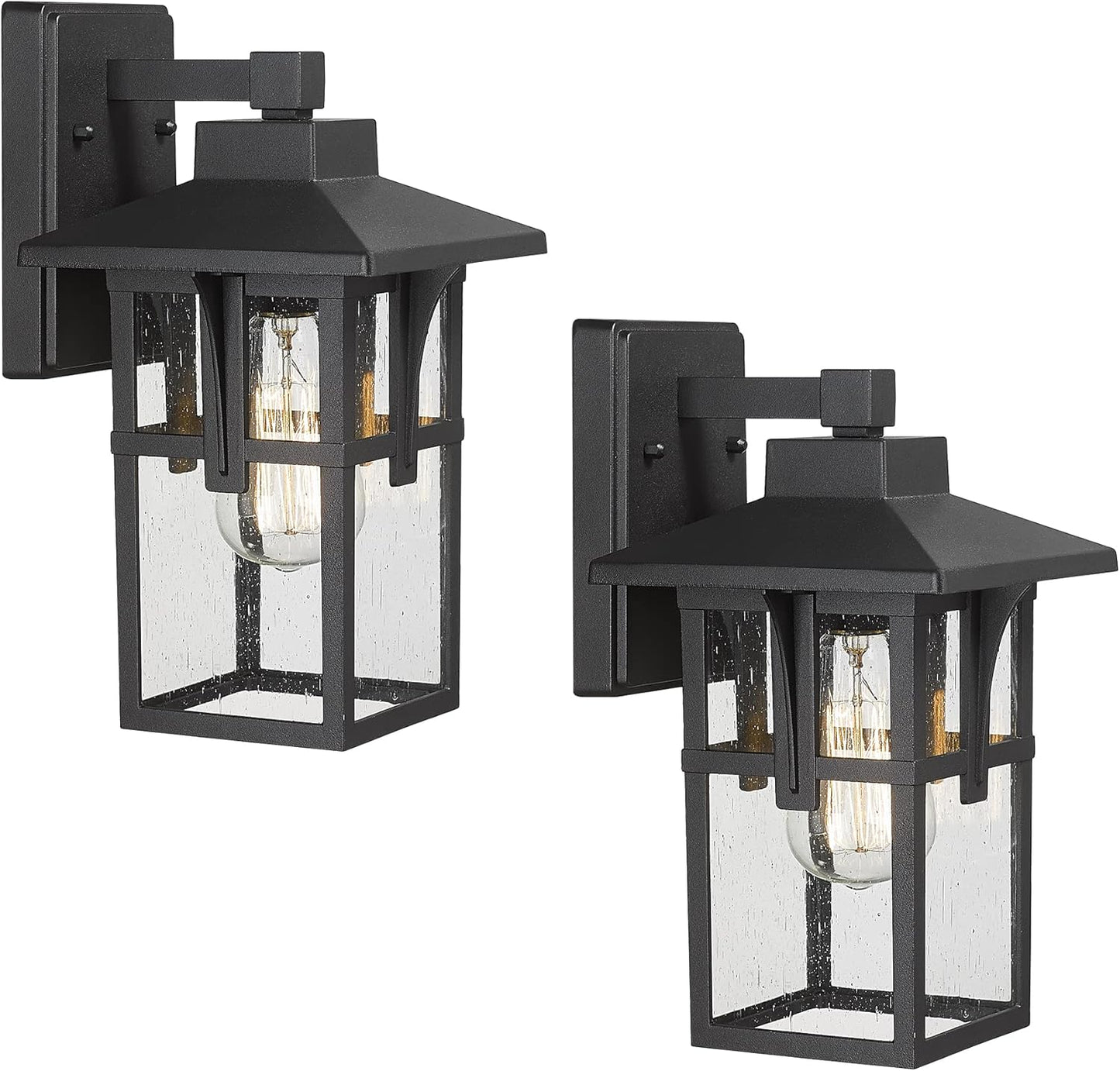 2 Apliques Pared Exterior Vidrio Sembrado 5HX62B Negro Mate