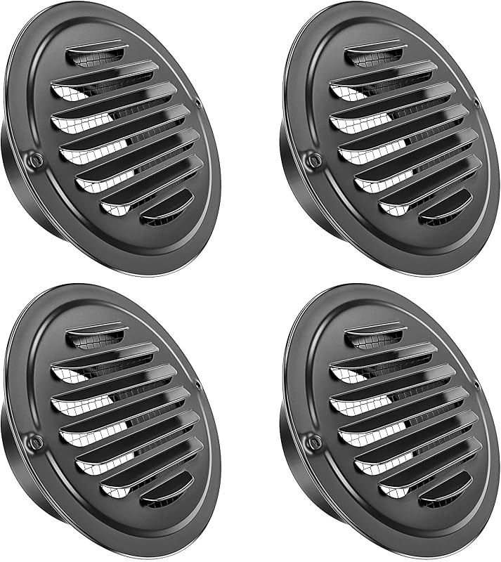 4 Cubiertas Ventilación Acero Inox 4pulg Redonda Negro
