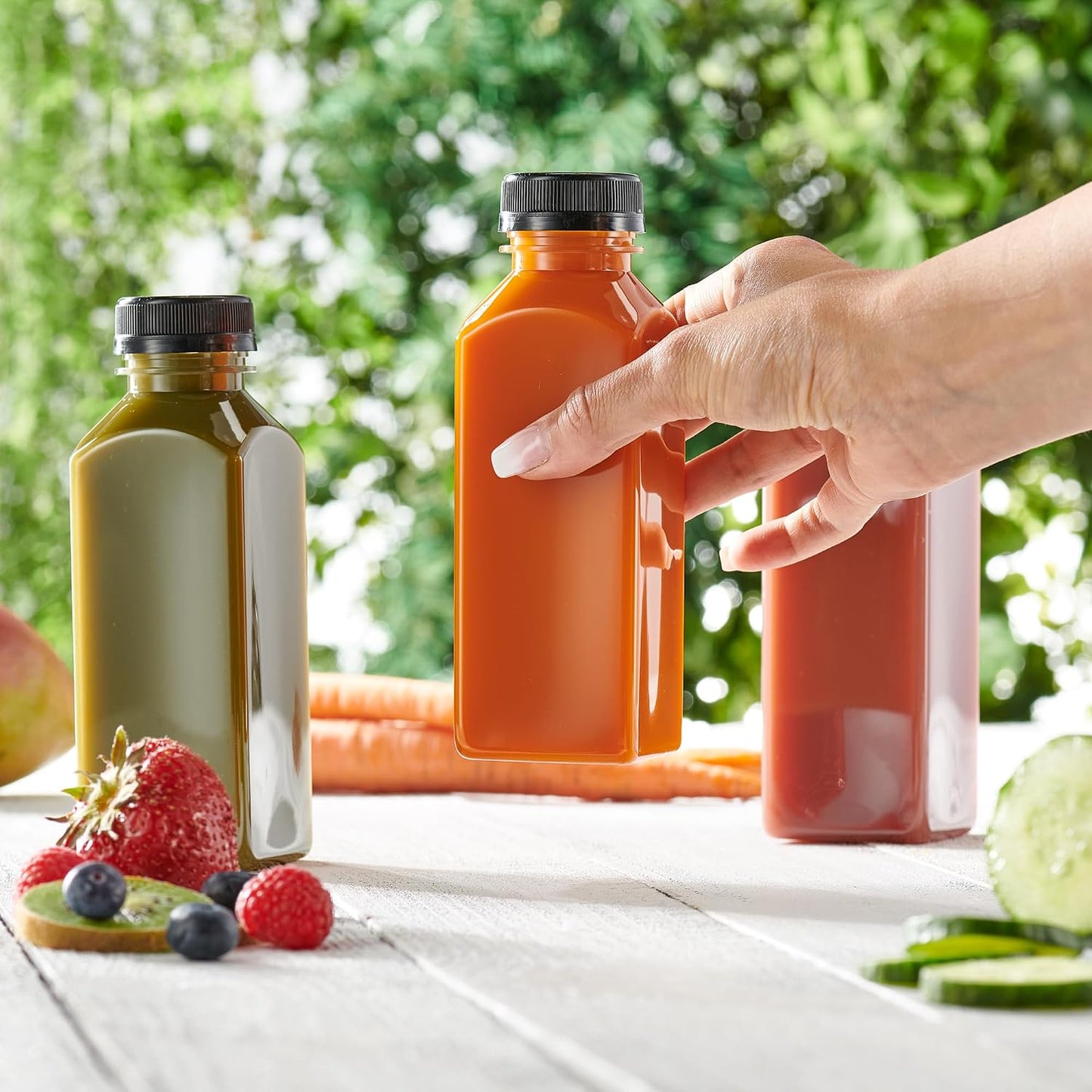 12oz Botellas Plástico Reutilizables con Tapas y Embudo