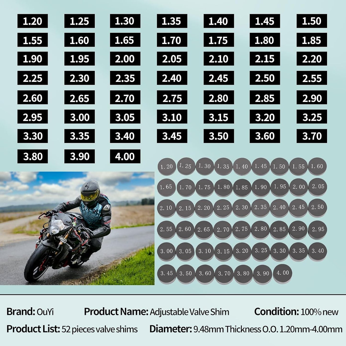 Kit calces válvula motocicleta 9.48mm comp Yamaha WR250F