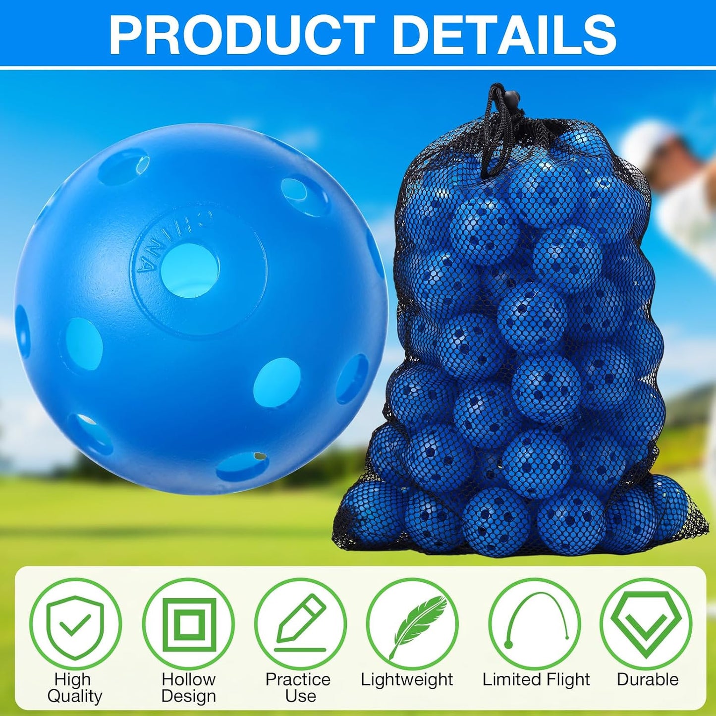 80 Pelotas Golf Plástico Hueco 42mm Entrenamiento Interior