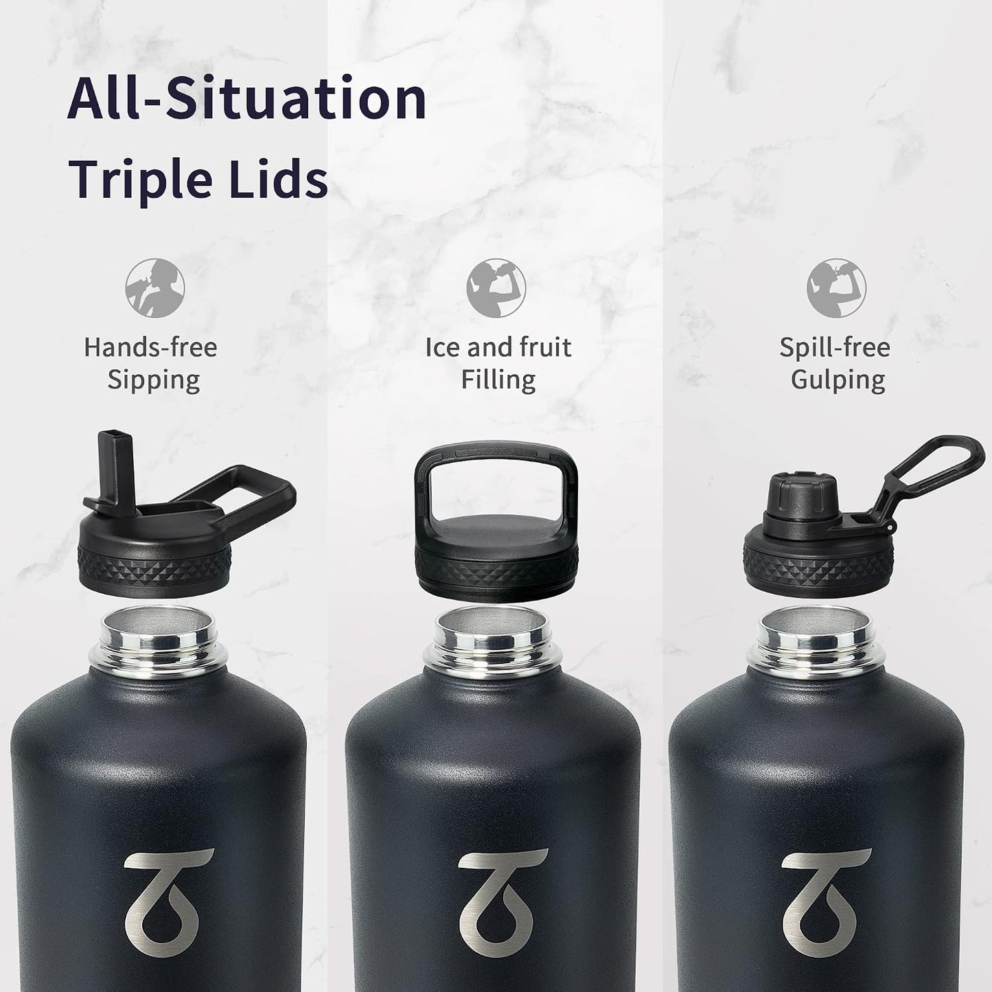 Botella agua acero inox triple pared vacío negro