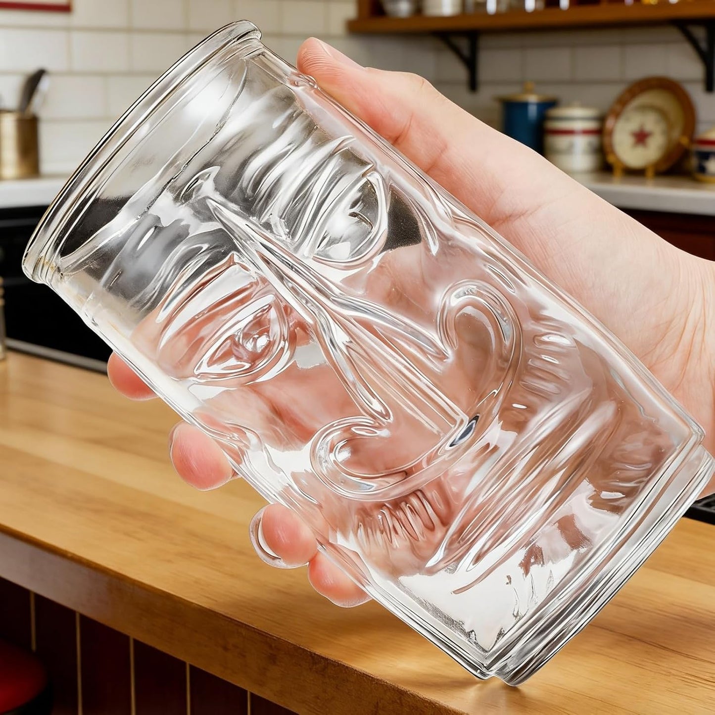 6 Pzas Vasos Tiki 16oz Transparentes Estilo Hawaiano