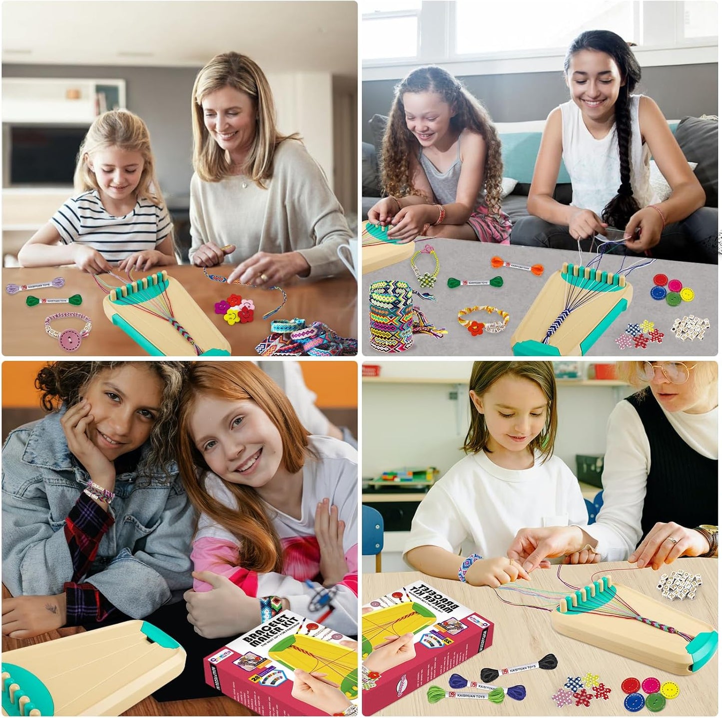 Kit fabricación pulseras amistad niños con hilos y cuentas
