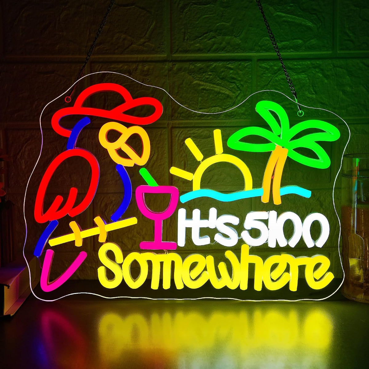 Letrero neón It's 5 O'clock Somewhere para barra Tiki