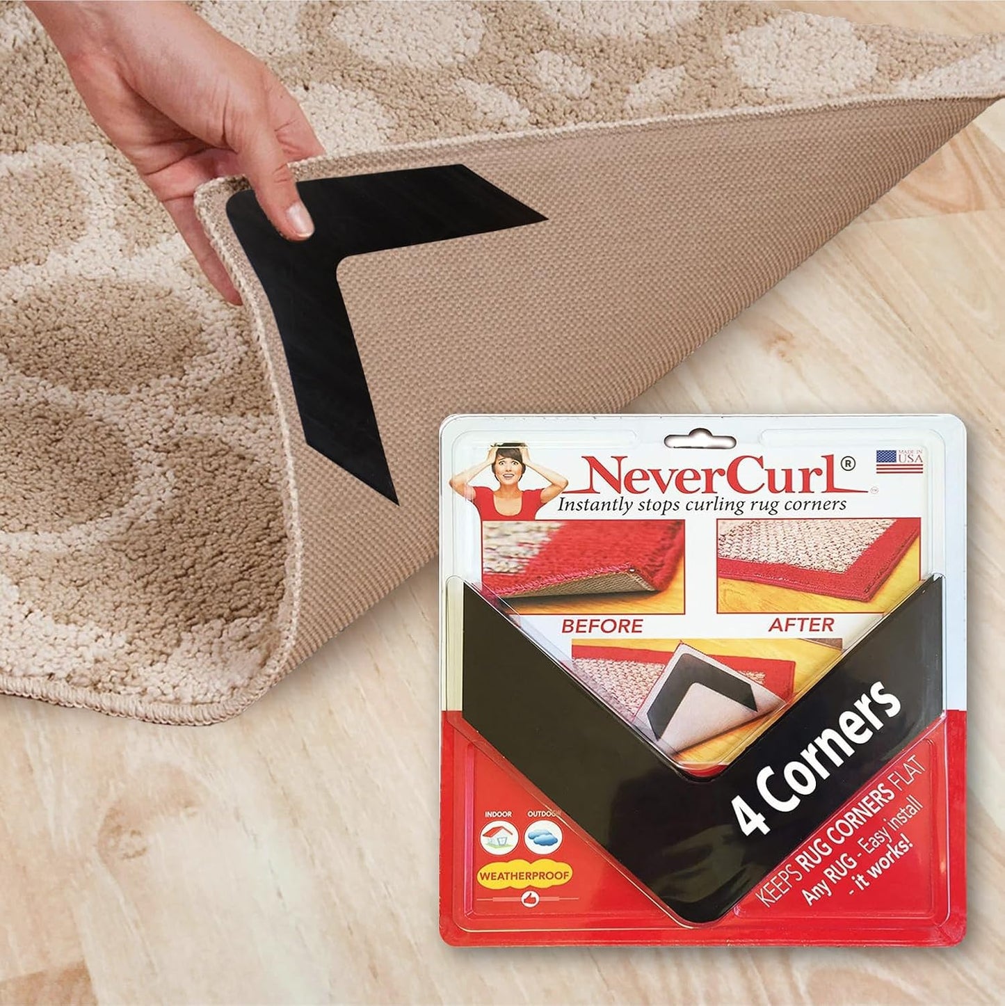 Adhesivo para alfombras NeverCurl 4 Uds Plástico Negro
