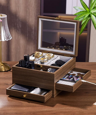 Caja organizadora joyas y reloj hombre con cristal