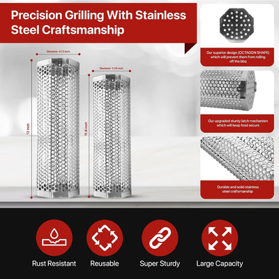 Cestas octogonales acero inox plata set 2 pzas para parrilla