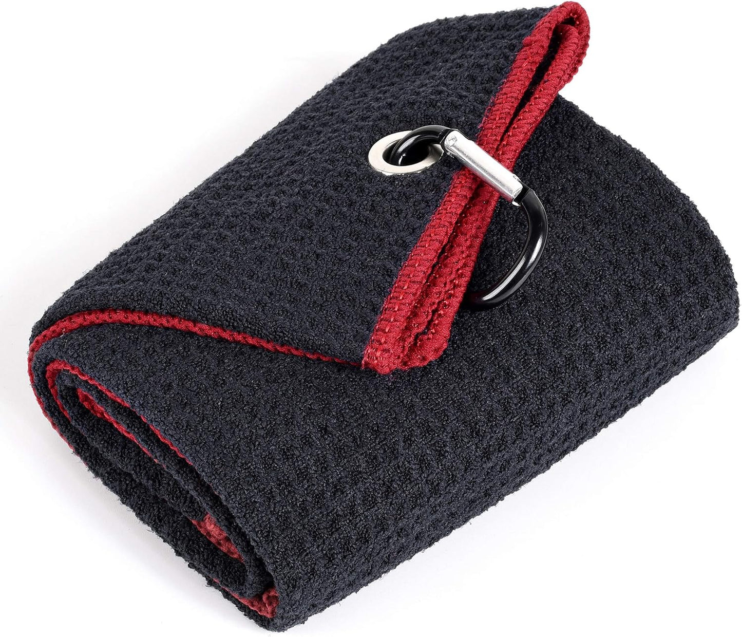 Toalla golf microfibra textura cuadros mosquetón negro rojo