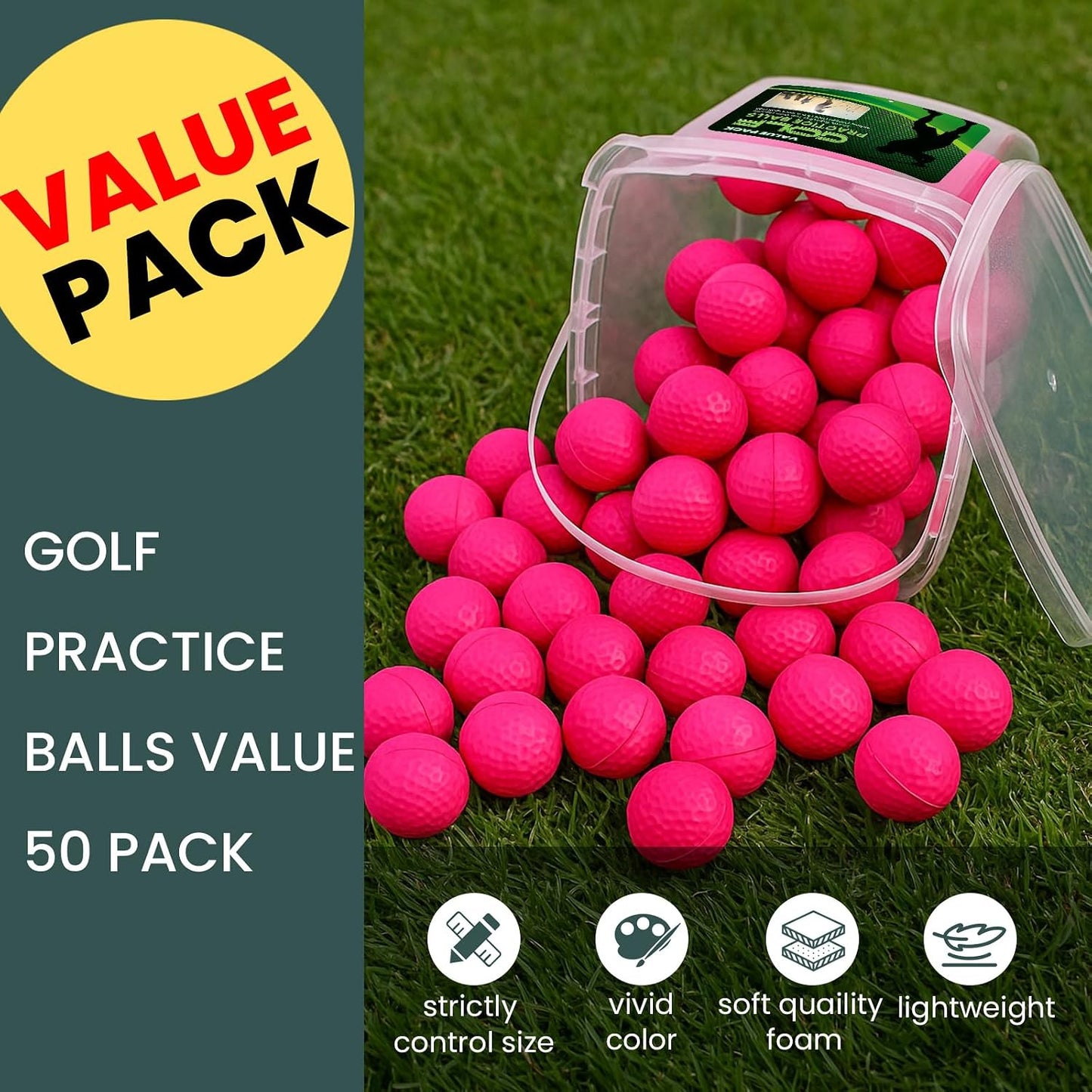 Bolas golf foam 50 pzas con cubo entrenamiento indoor