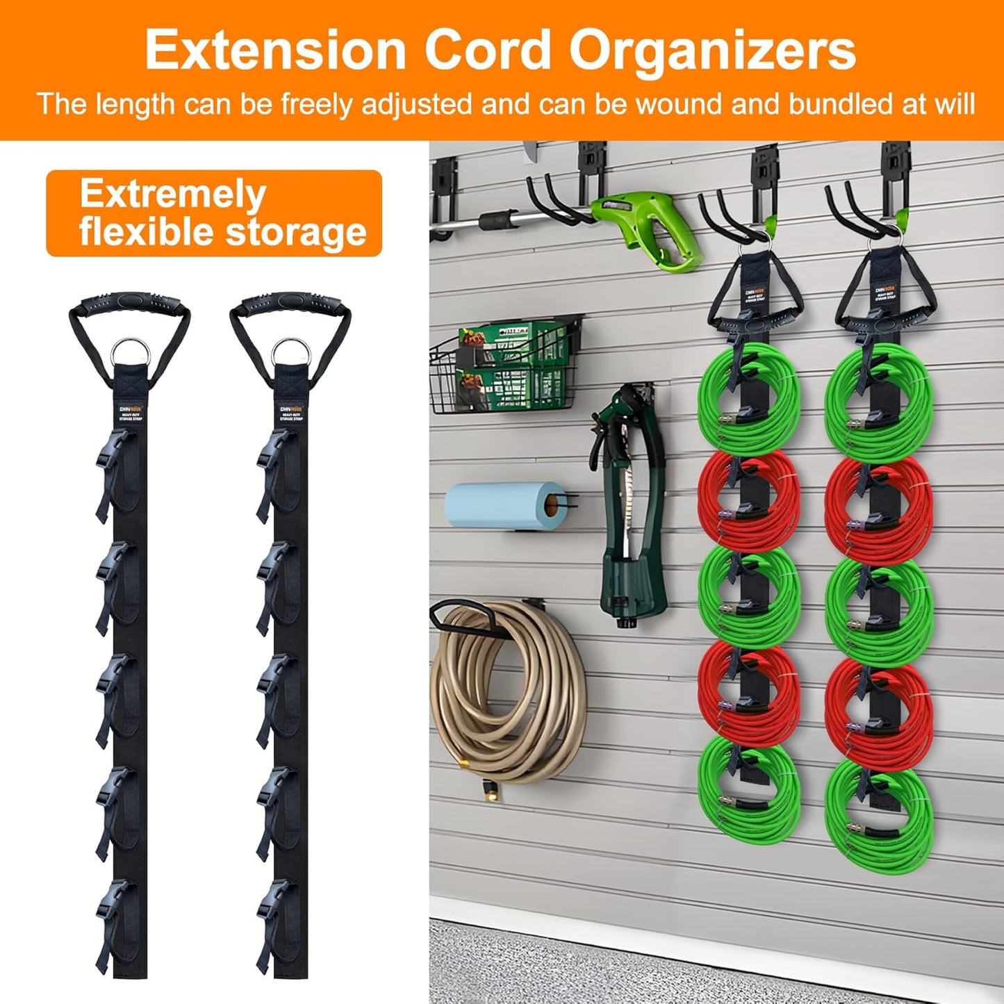 Organiz. cables extensión 2 Pzas con 5 ranuras garaje jardín