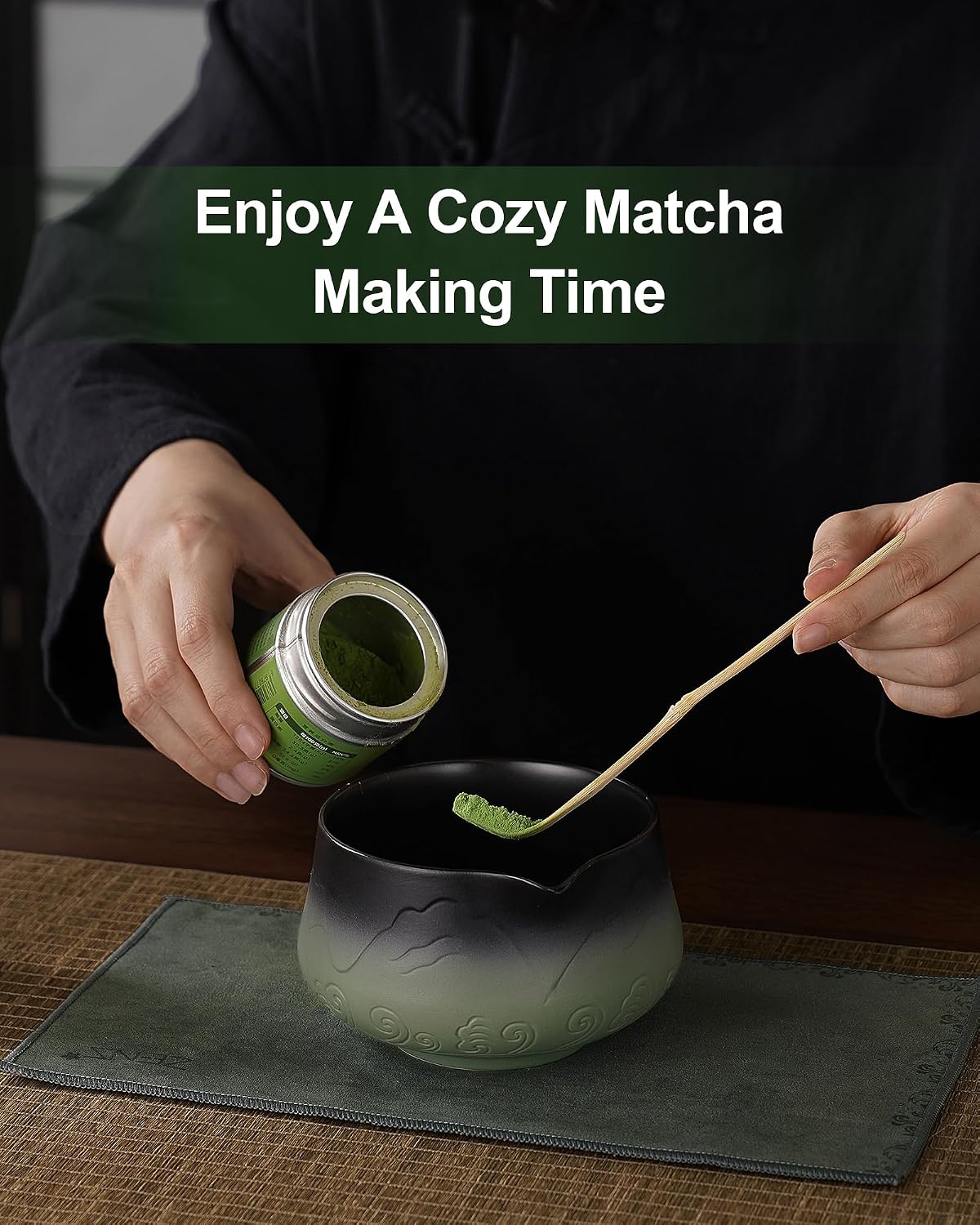 Set 5 Pzas Batidor Matcha Cerámica 15oz con Cuenco y Chasen