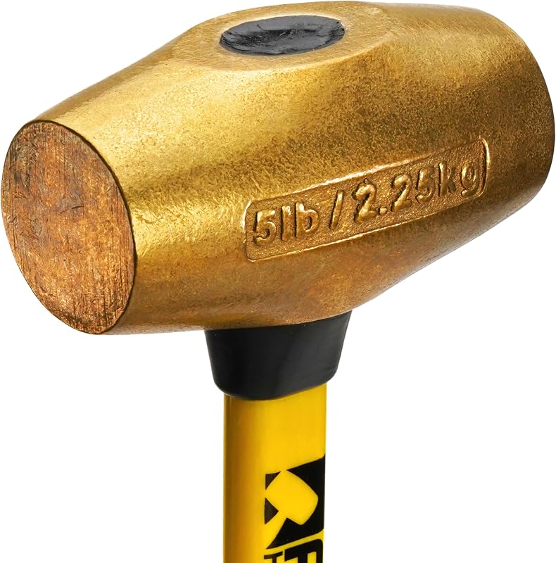 Martillo latón 5lb 14" mango fibra vidrio doble cara