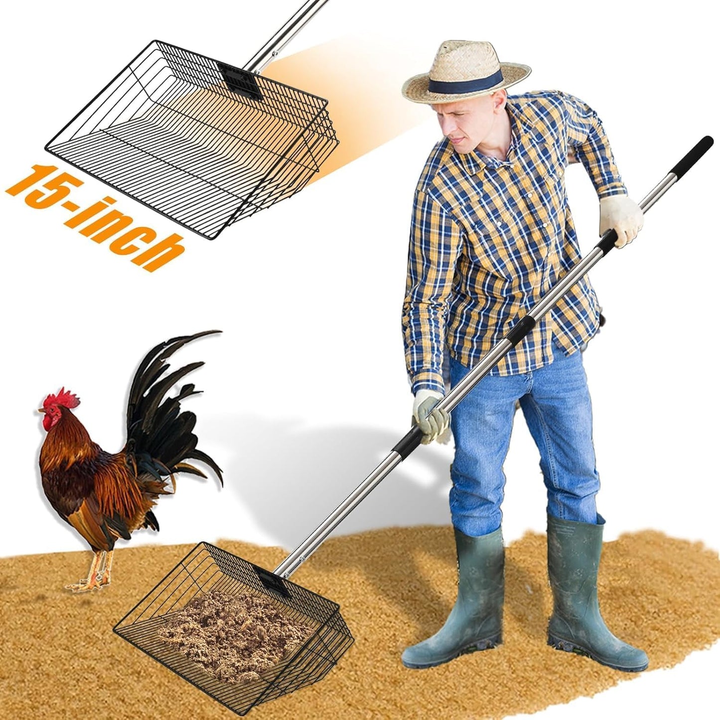 Cuchara excrementos pollo 15pulg acero inox ajustable