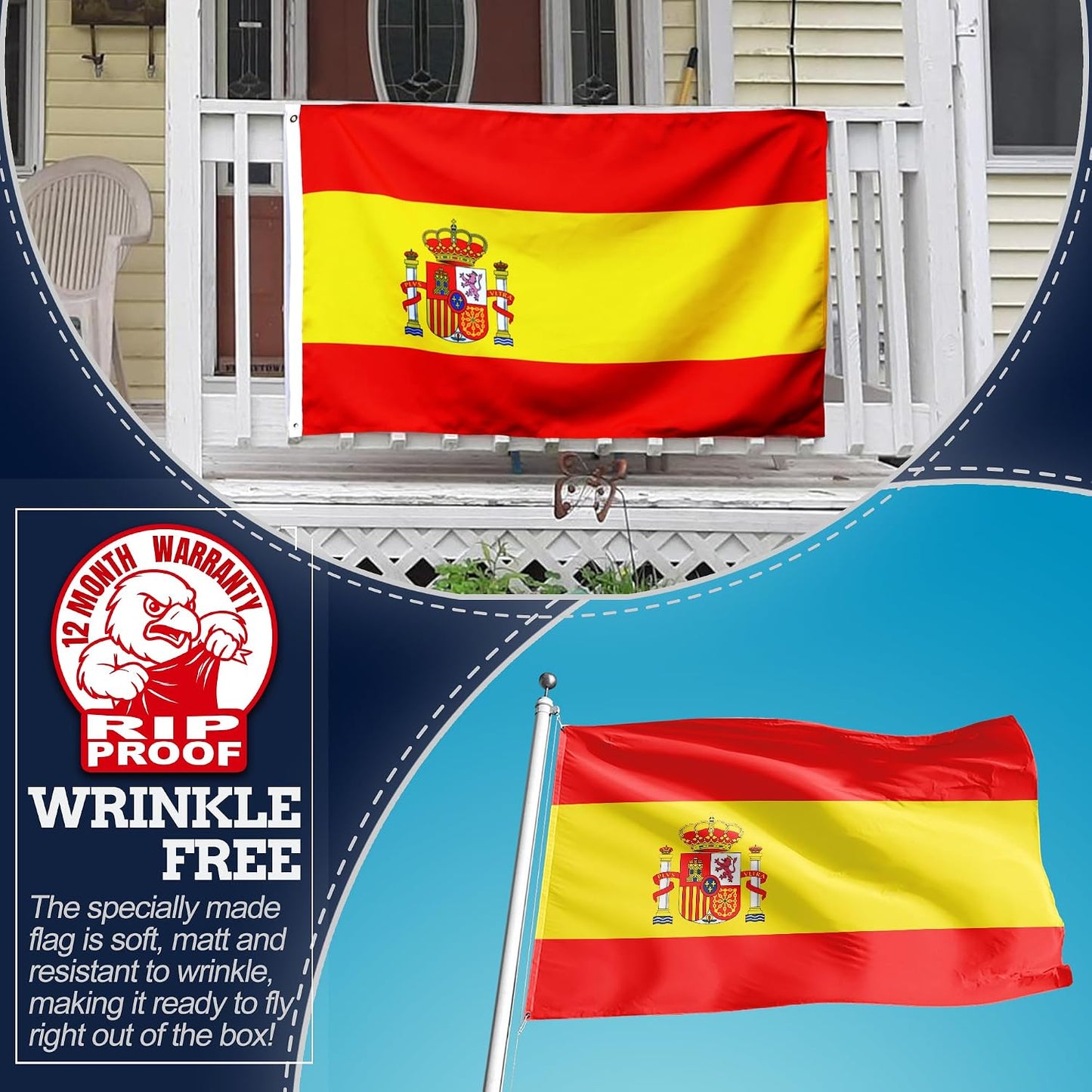 Bandera España 3x5ft 3 capas resistente rasgaduras y arrugas